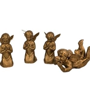 Vintage Mini Gold Cherub Angel Ornaments Lot Molded Plastic Christmas